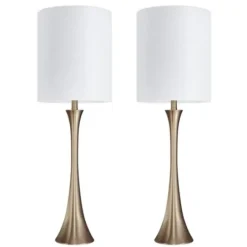 Table Lamps-Kirkland's Home Gold Sparkle Shade Tapered Table Lamps, Set Of 2 White