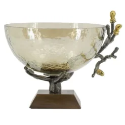 Decorative Bowls & Jars-Kirkland's Home Gold Tipped Walnut Wood Glass Bowl Brown/Gold