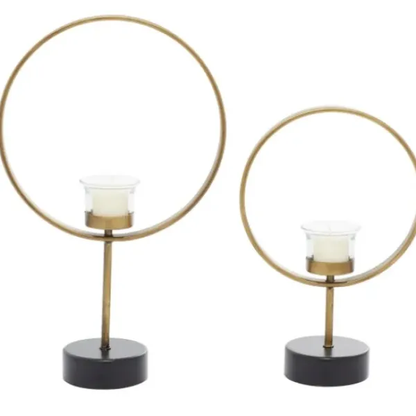 Candle Holders-Kirkland's Home Golden Halo 2-Pc. Candle Holder Set Gold/Black
