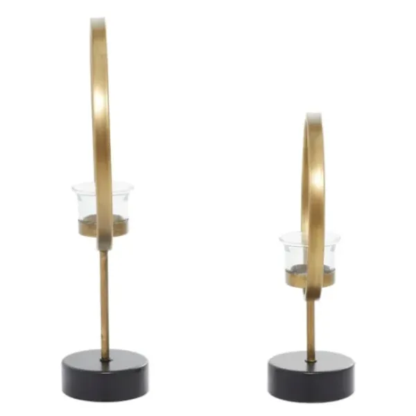 Candle Holders-Kirkland's Home Golden Halo 2-Pc. Candle Holder Set Gold/Black