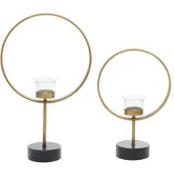 Candle Holders-Kirkland's Home Golden Halo 2-Pc. Candle Holder Set Gold/Black