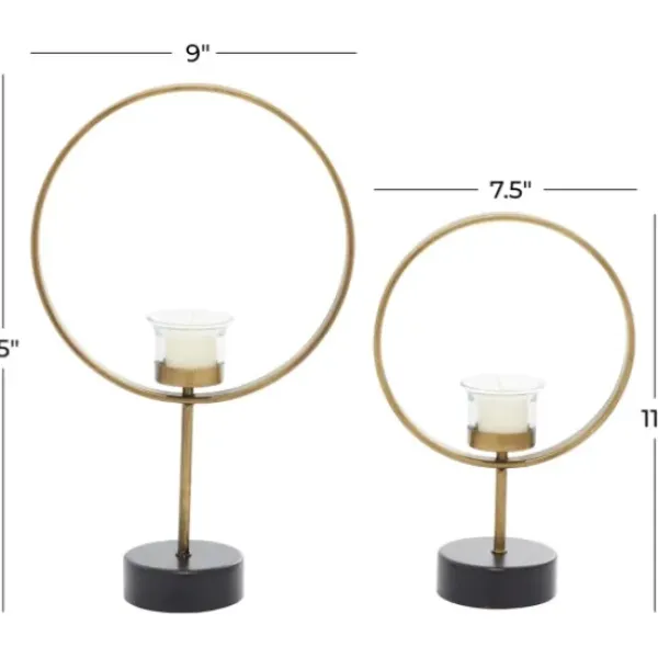 Candle Holders-Kirkland's Home Golden Halo 2-Pc. Candle Holder Set Gold/Black