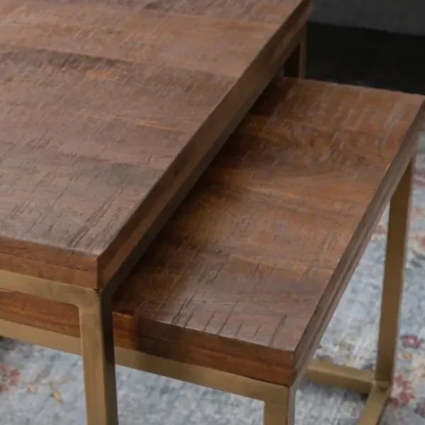 Coffee Tables-Kirkland's Home Golden Nesting 3-Pc. Coffee And Accent Table Set Brown