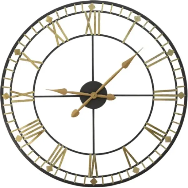 Clocks-Kirkland's Home Golden Open Face Industrial Wall Clock