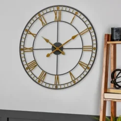 Clocks-Kirkland's Home Golden Open Face Industrial Wall Clock