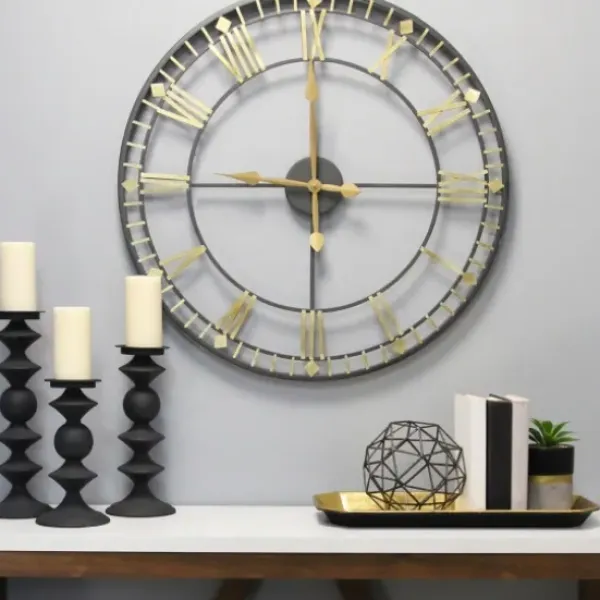 Clocks-Kirkland's Home Golden Open Face Industrial Wall Clock