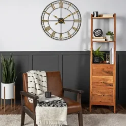 Clocks-Kirkland's Home Golden Open Face Industrial Wall Clock