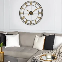 Clocks-Kirkland's Home Golden Open Face Industrial Wall Clock