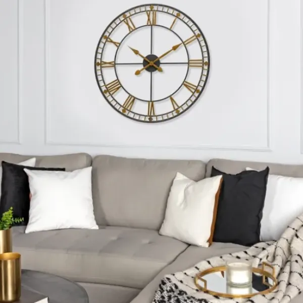 Clocks-Kirkland's Home Golden Open Face Industrial Wall Clock