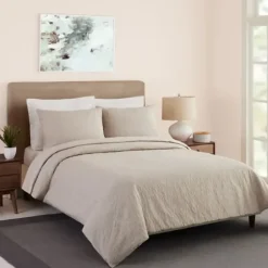 Duvets-Kirkland's Home Golden Shore Textured 3-Pc. Queen Duvet Set Tan