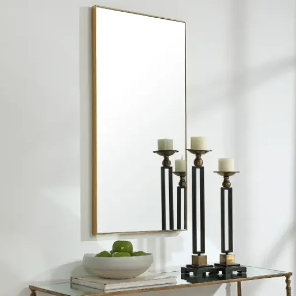 Framed Mirrors-Kirkland's Home Golden Simple Rectangular Frame Wall Mirror