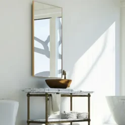 Framed Mirrors-Kirkland's Home Golden Simple Rectangular Frame Wall Mirror