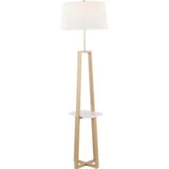 Floor Lamps-Kirkland's Home Golden Triangle Marble Shelf Floor Lamp White