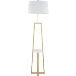 Floor Lamps-Kirkland's Home Golden Triangle Marble Shelf Floor Lamp White