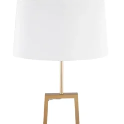 Floor Lamps-Kirkland's Home Golden Triangle Marble Shelf Floor Lamp White
