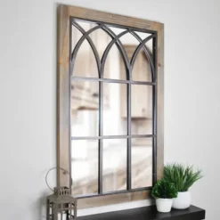 Decorative Mirrors-Kirkland's Home Grandview Arched Windowpane Mirror, 24X37.5 In. Brown