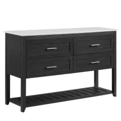Cabinets & Sideboards-Kirkland's Home Graphite Wood Storage Buffet With Faux Marble Top Gray/White