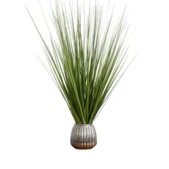 Arrangements & Greenery-Kirkland's Home Grass Arrangement In Silver Ribbed Pot Green/Silver