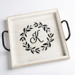 Decorative Trays-Kirkland's Home Grateful Whitewashed Wood Tray With Handles White/Black