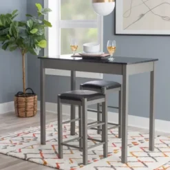 Dining Sets-Kirkland's Home Gray And Black 3-Pc. Stool And Table Set