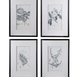 Framed Art-Kirkland's Home Gray And Cream Foliage 4-Pc. Framed Wall Art Set Gray/White