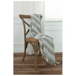 Blankets & Throws-Kirkland's Home Gray And Ivory Striped Cotton Throw Gray/Ivory