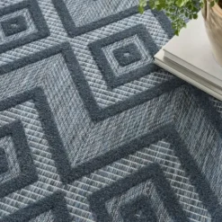 Outdoor Rugs-Kirkland's Home Gray And Navy Falling Ferns Outdoor Area Rug, 5X7 Gray/Blue