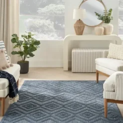 Outdoor Rugs-Kirkland's Home Gray And Navy Falling Ferns Outdoor Area Rug, 5X7 Gray/Blue