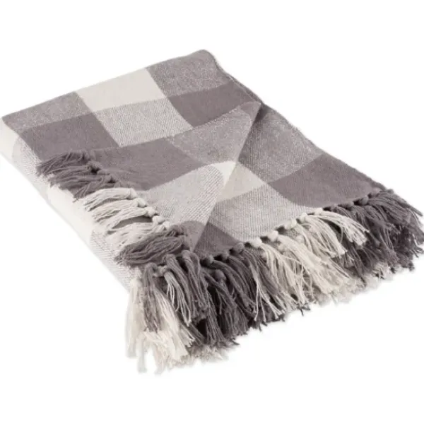 Blankets & Throws-Kirkland's Home Gray And White Buffalo Check Woven Fringe Throw Gray/White