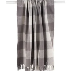 Blankets & Throws-Kirkland's Home Gray And White Buffalo Check Woven Fringe Throw Gray/White