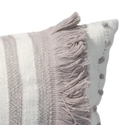 Pillows-Kirkland's Home Gray And White Striped Fringe Lumbar Pillow Gray/White
