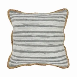 Pillows-Kirkland's Home Gray And White Stripped Jute Border Accent Pillow Gray/White/Tan