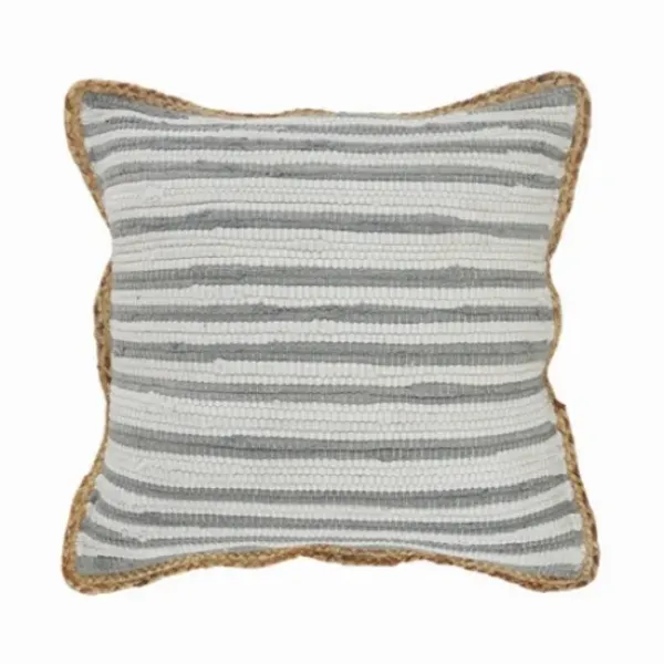 Pillows-Kirkland's Home Gray And White Stripped Jute Border Accent Pillow Gray/White/Tan