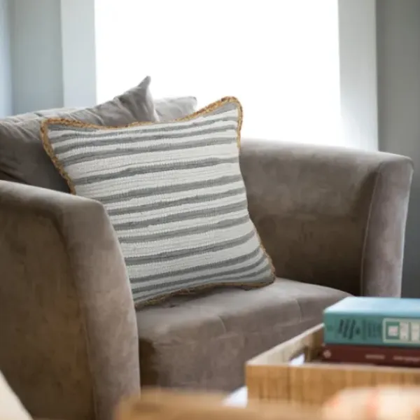 Pillows-Kirkland's Home Gray And White Stripped Jute Border Accent Pillow Gray/White/Tan