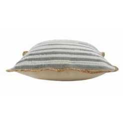 Pillows-Kirkland's Home Gray And White Stripped Jute Border Accent Pillow Gray/White/Tan