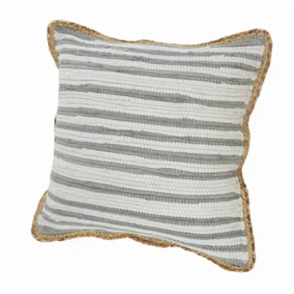 Pillows-Kirkland's Home Gray And White Stripped Jute Border Accent Pillow Gray/White/Tan