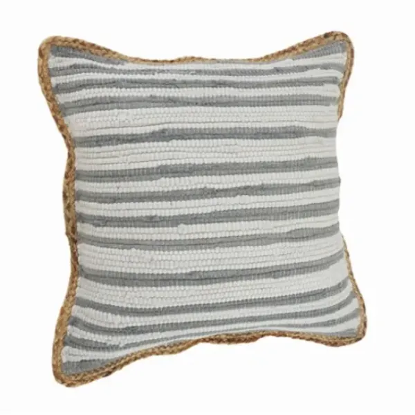 Pillows-Kirkland's Home Gray And White Stripped Jute Border Accent Pillow Gray/White/Tan