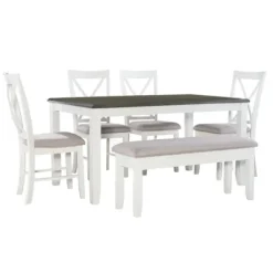 Dining Sets-Kirkland's Home Gray And White Upholstered Wood 6-Pc. Dining Set Gray/White