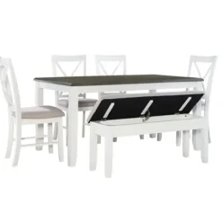 Dining Sets-Kirkland's Home Gray And White Upholstered Wood 6-Pc. Dining Set Gray/White