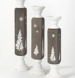 Candle Holders-Kirkland's Home Gray And White Wood Tree Candle Holders, Set Of 3 Gray/White