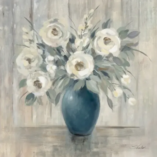Canvas Art-Kirkland's Home Gray Barn Floral Framed Canvas Art Print Gray/Blue