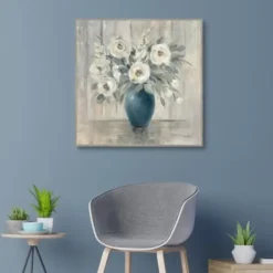 Canvas Art-Kirkland's Home Gray Barn Floral Framed Canvas Art Print Gray/Blue