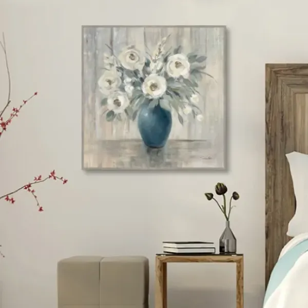 Canvas Art-Kirkland's Home Gray Barn Floral Framed Canvas Art Print Gray/Blue