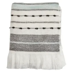 Blankets & Throws-Kirkland's Home Gray Blue Multi Stripe Throw Blanket White