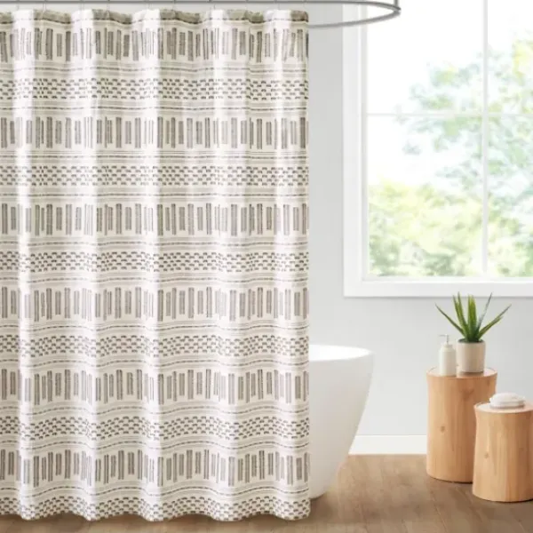 Shower Curtains-Kirkland's Home Gray Boho Tufted Circles Shower Curtain Gray/White