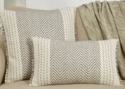 Pillows-Kirkland's Home Gray Chevron Long Stitch Lumbar Throw Pillow Gray/White