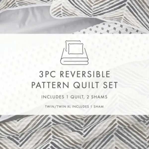 Quilts-Kirkland's Home Gray Chevron Reversible 3-Pc. King Quilt Set Gray/White