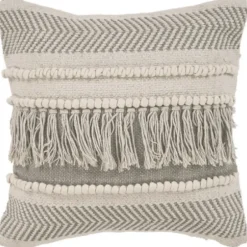 Pillows-Kirkland's Home Gray Comfort Fringe Pillow Gray/Ivory