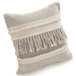 Pillows-Kirkland's Home Gray Comfort Fringe Pillow Gray/Ivory