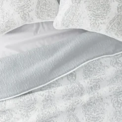 Quilts-Kirkland's Home Gray Damask Reversible 3-Pc. Queen Quilt Set Gray/White